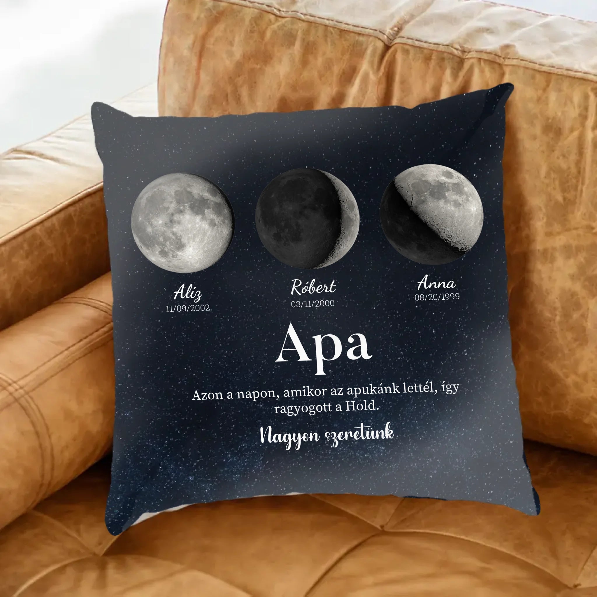 Ajándék apának - Holdfázisos fullprint párna szerkeszthető feliratokkal