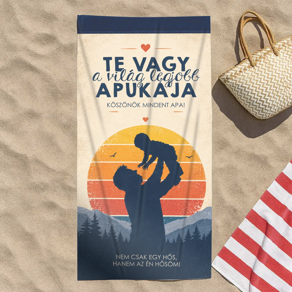 Ajándék apának - személyre szabható apás strandtörölköző választható mintával