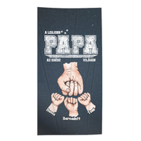 Ajándék papának - Egyedi strandtörölköző Legjobb Papa felirattal, személyre szabható mintával