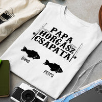 Ajándék Papáknak - Papa horgász csapata póló akár 6 unoka nevével