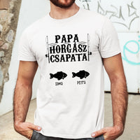 Ajándék Papáknak - Papa horgász csapata póló akár 6 unoka nevével