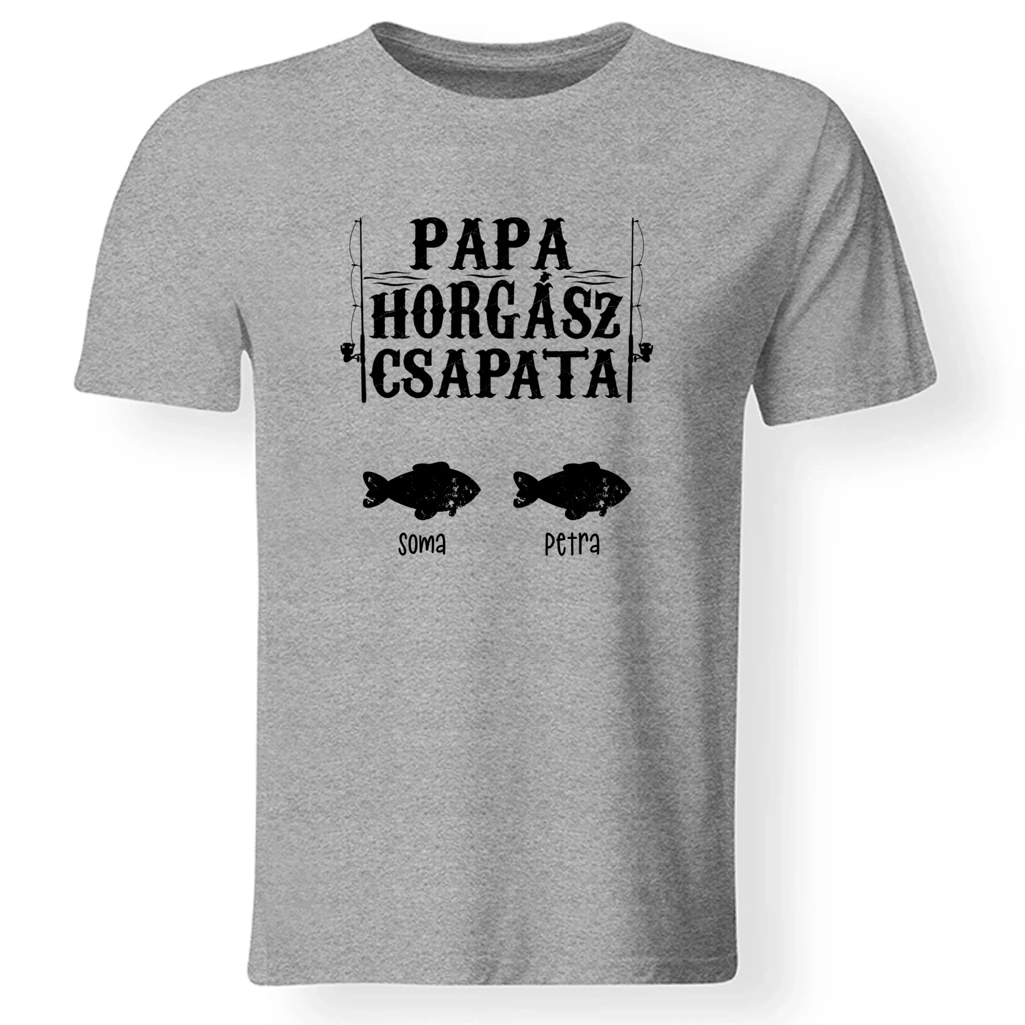 Ajándék Papáknak - Papa horgász csapata póló akár 6 unoka nevével