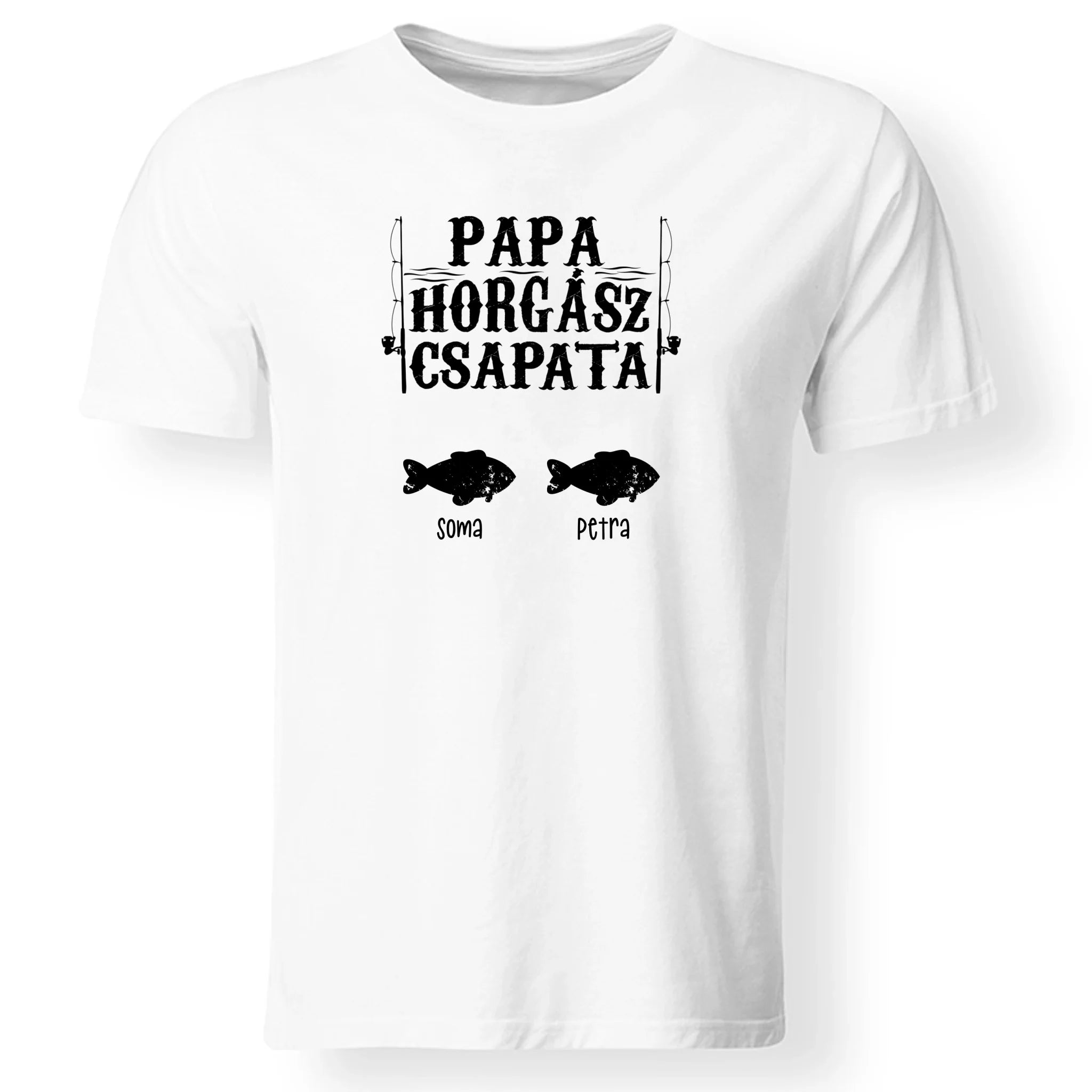 Ajándék Papáknak - Papa horgász csapata póló akár 6 unoka nevével