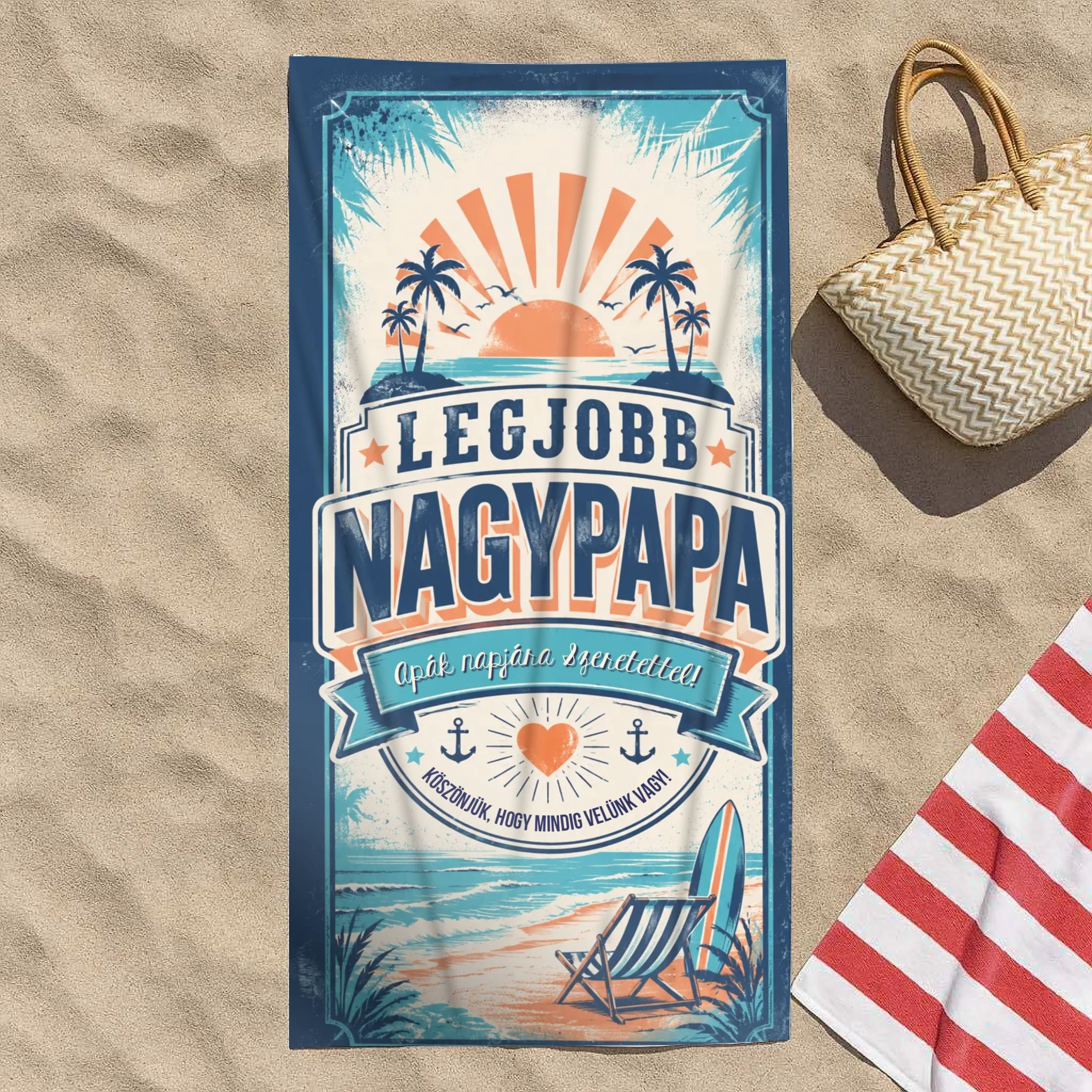 Apák napi ajándék Papának-Legjobb nagypapa egyedi feliratos törölköző