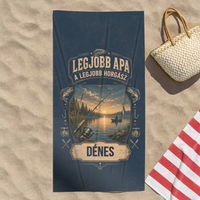Ajándék Apának- A legjobb horgász felirattal egyedi neves strandtörölköző