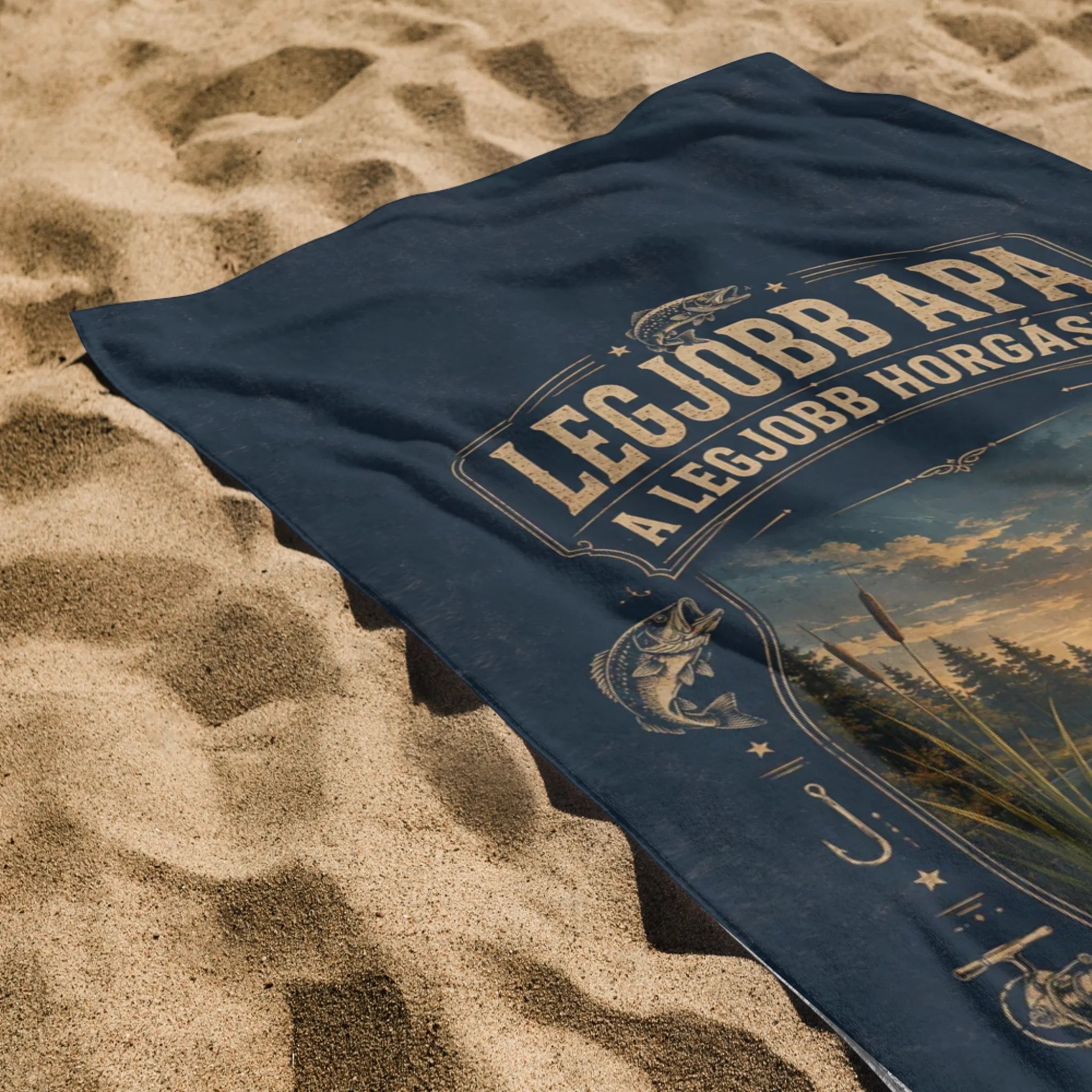 Ajándék Apának- A legjobb horgász felirattal egyedi neves strandtörölköző