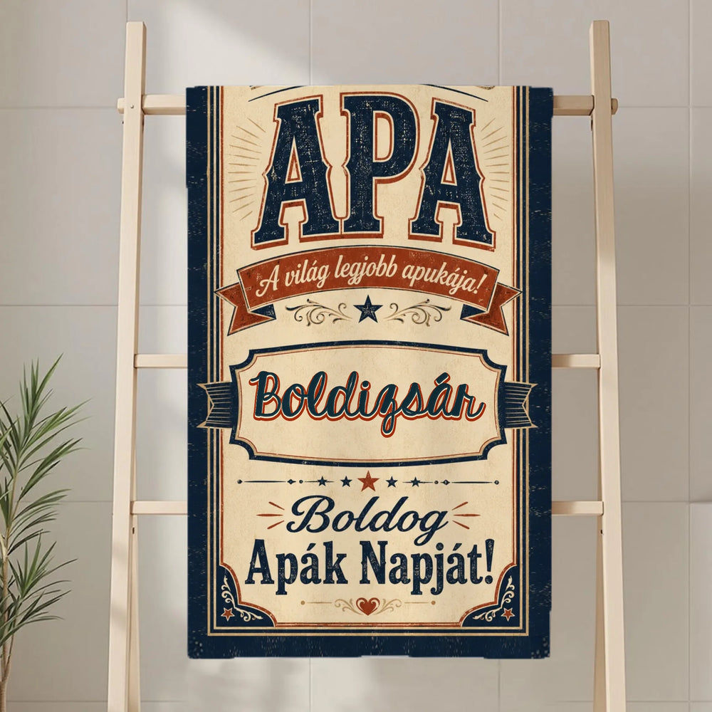 Ajándék Apának- Apa a világ legjobb apukája egyedi neves törölköző