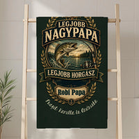 Ajándék Papának- Egyedi feliratos strandtörölköző nagypapának legjobb horgász felirattal, egyedi névvel