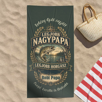 Ajándék Papának- Egyedi feliratos strandtörölköző nagypapának legjobb horgász felirattal, egyedi névvel