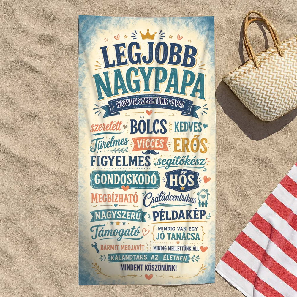 Ajándék Papának-Legjobb nagypapa egyedi feliratos törölköző