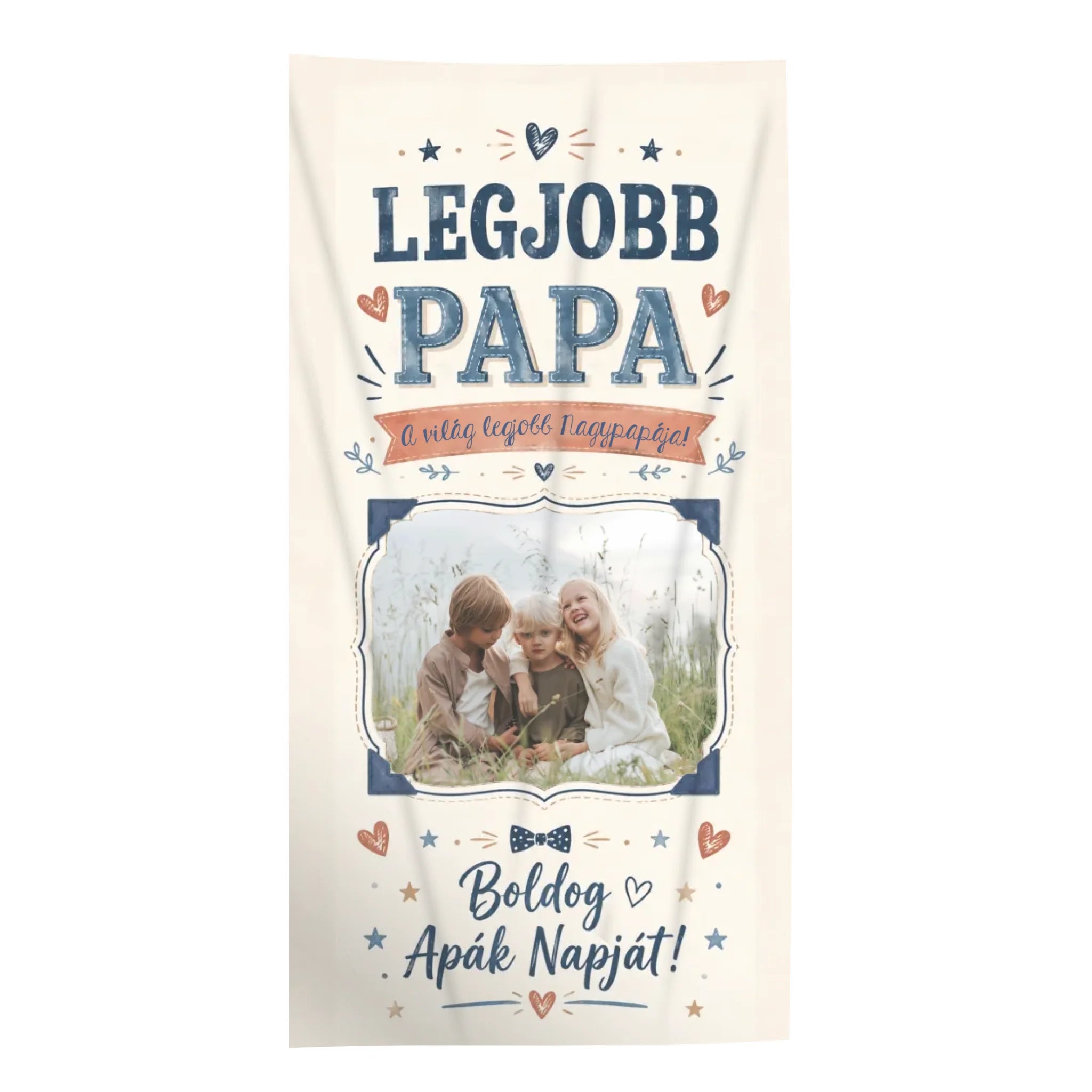 Apák napi ajándék törölköző saját képpel és egyedi felirattal - egyedi ajándék papának