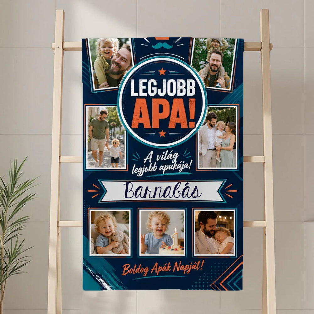 Egyedi képes Apák napi törölköző 9 saját képpel egyedi névvel