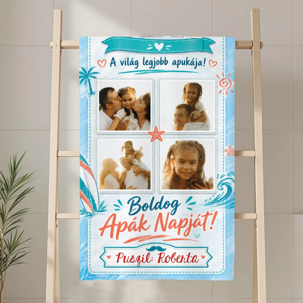 Egyedi képes Apák napi törölköző 9 saját képpel egyedi névvel