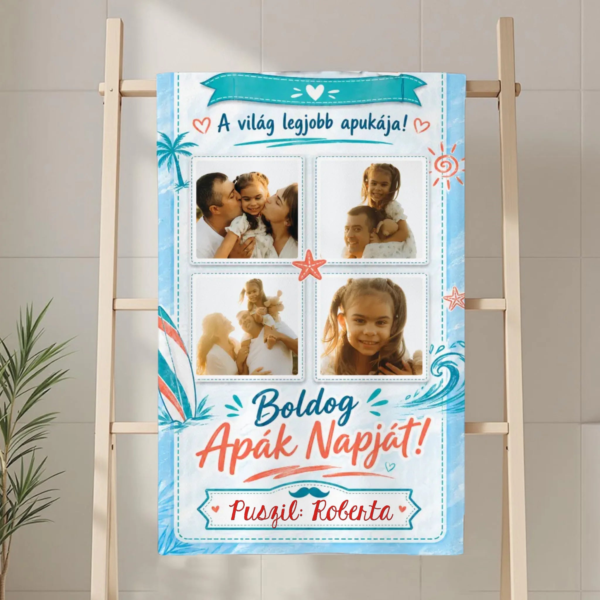 Egyedi képes Apák napi törölköző 9 saját képpel egyedi névvel