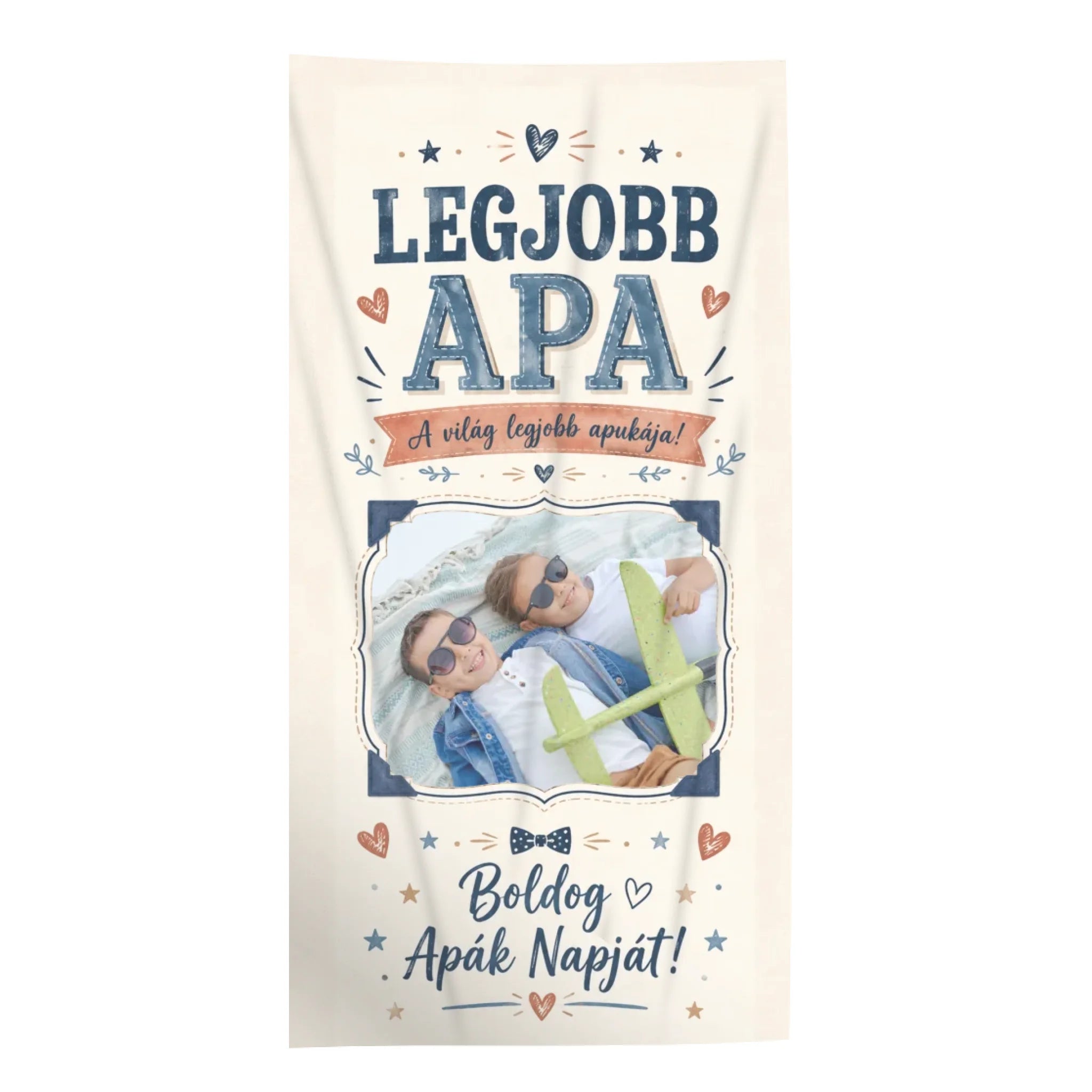 Apák napi ajándék törölköző saját képpel és egyedi felirattal - egyedi ajándék apának