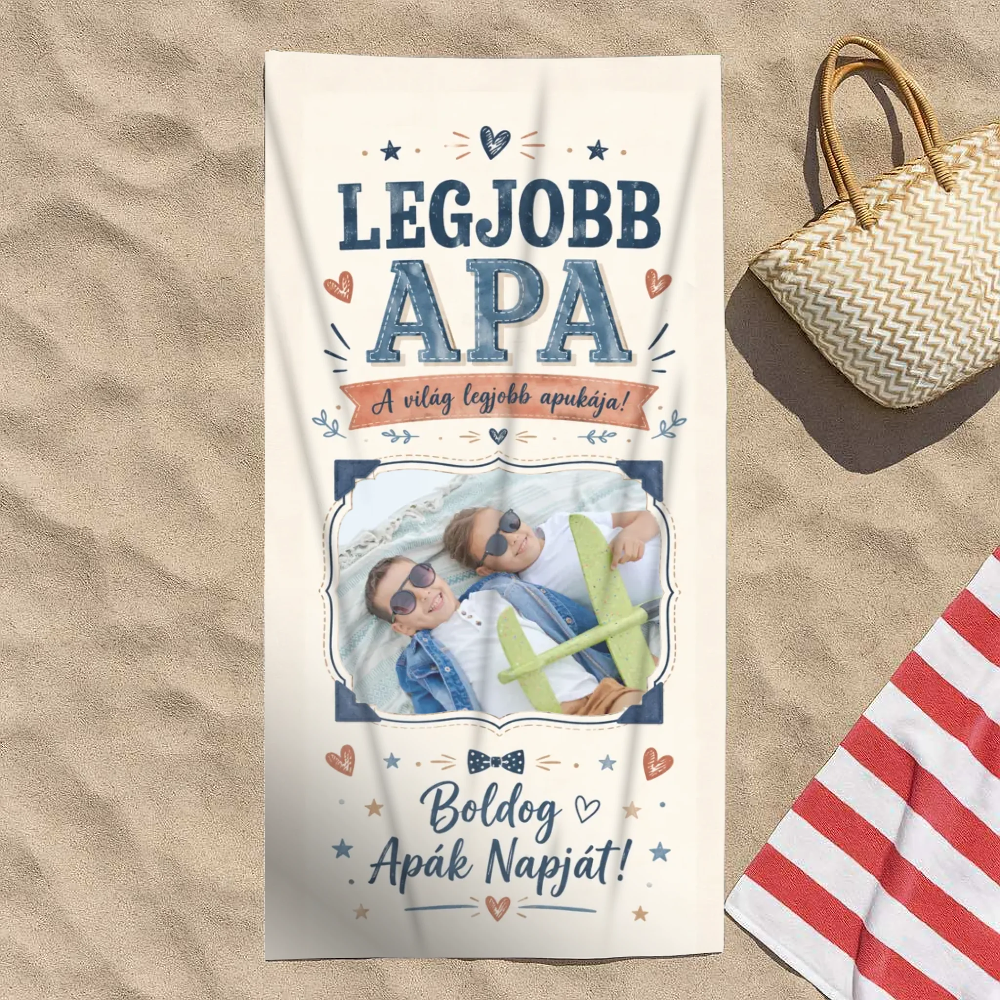 Apák napi ajándék törölköző saját képpel és egyedi felirattal - egyedi ajándék apának
