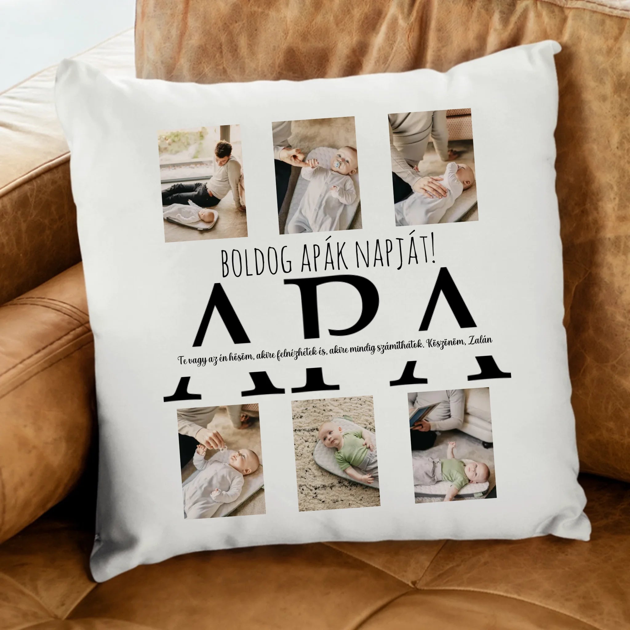 Apák napi ajándék párna 6 képpel és APA felirattal