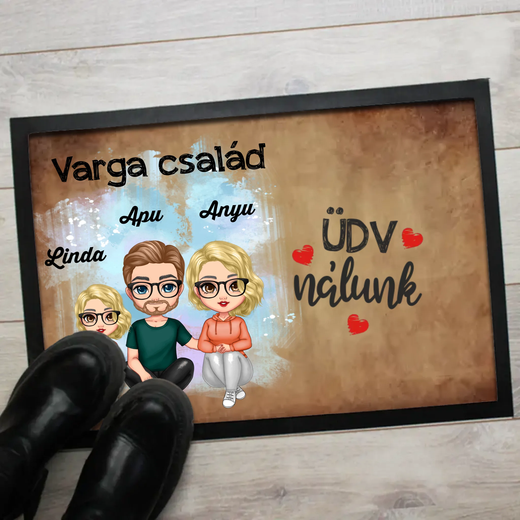 Cukifejű család egyedi lábtörlő