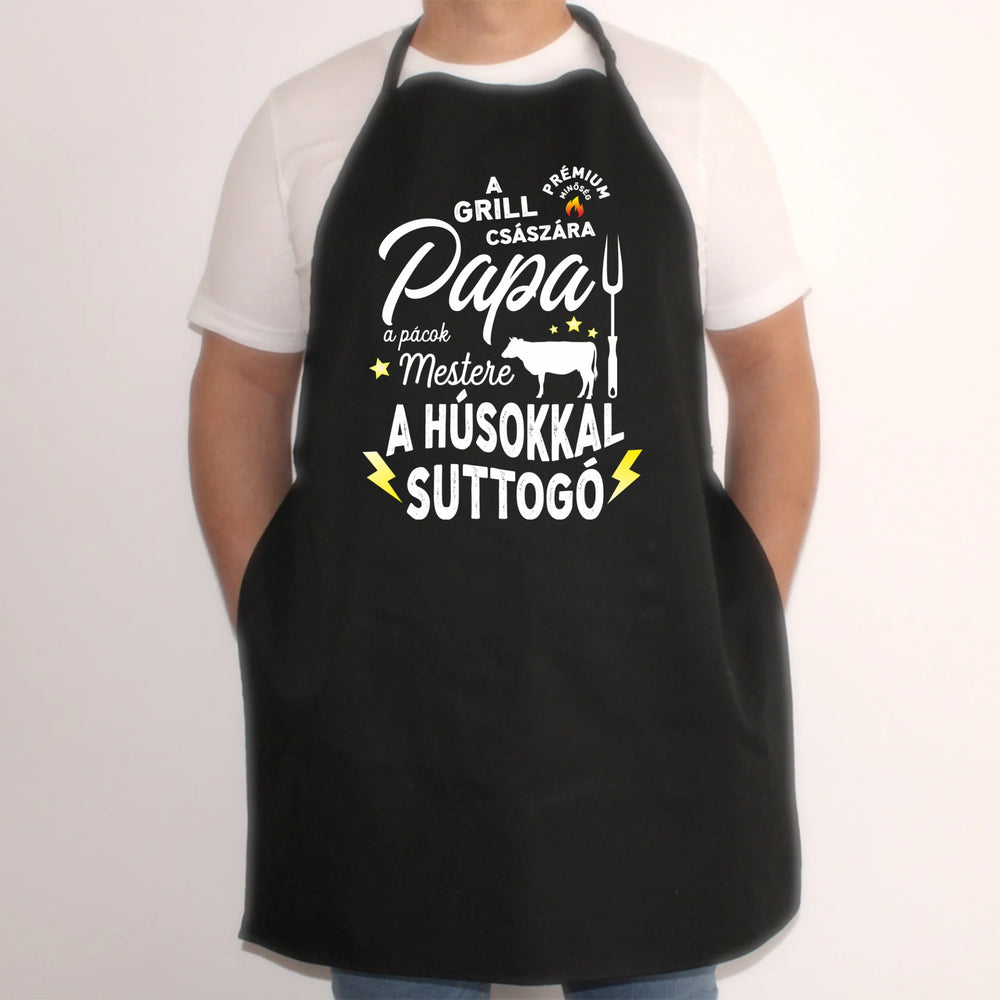 Papa a grill császára fekete kötény
