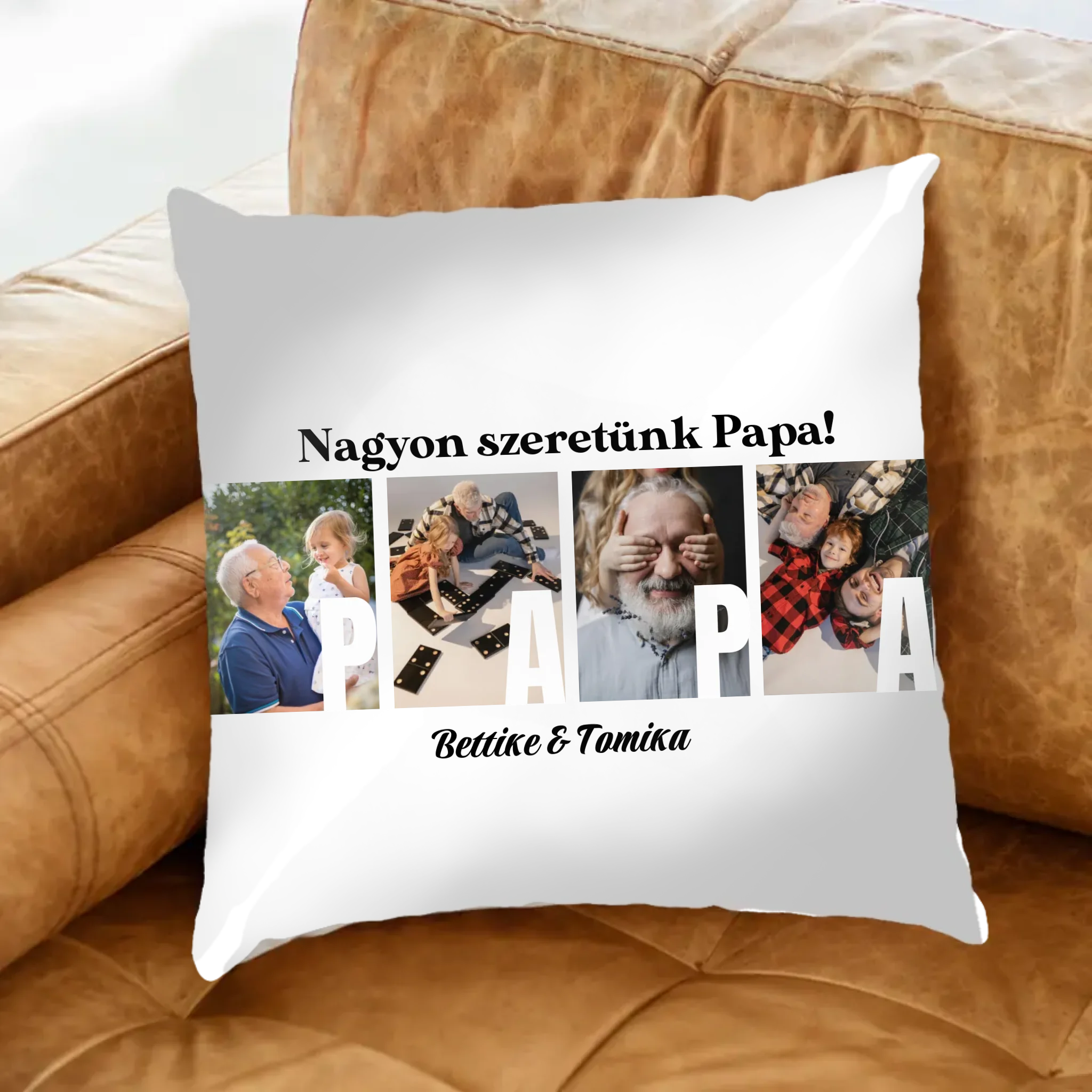 Ajándék Papának - Egyedi képes Papa szeretünk párna