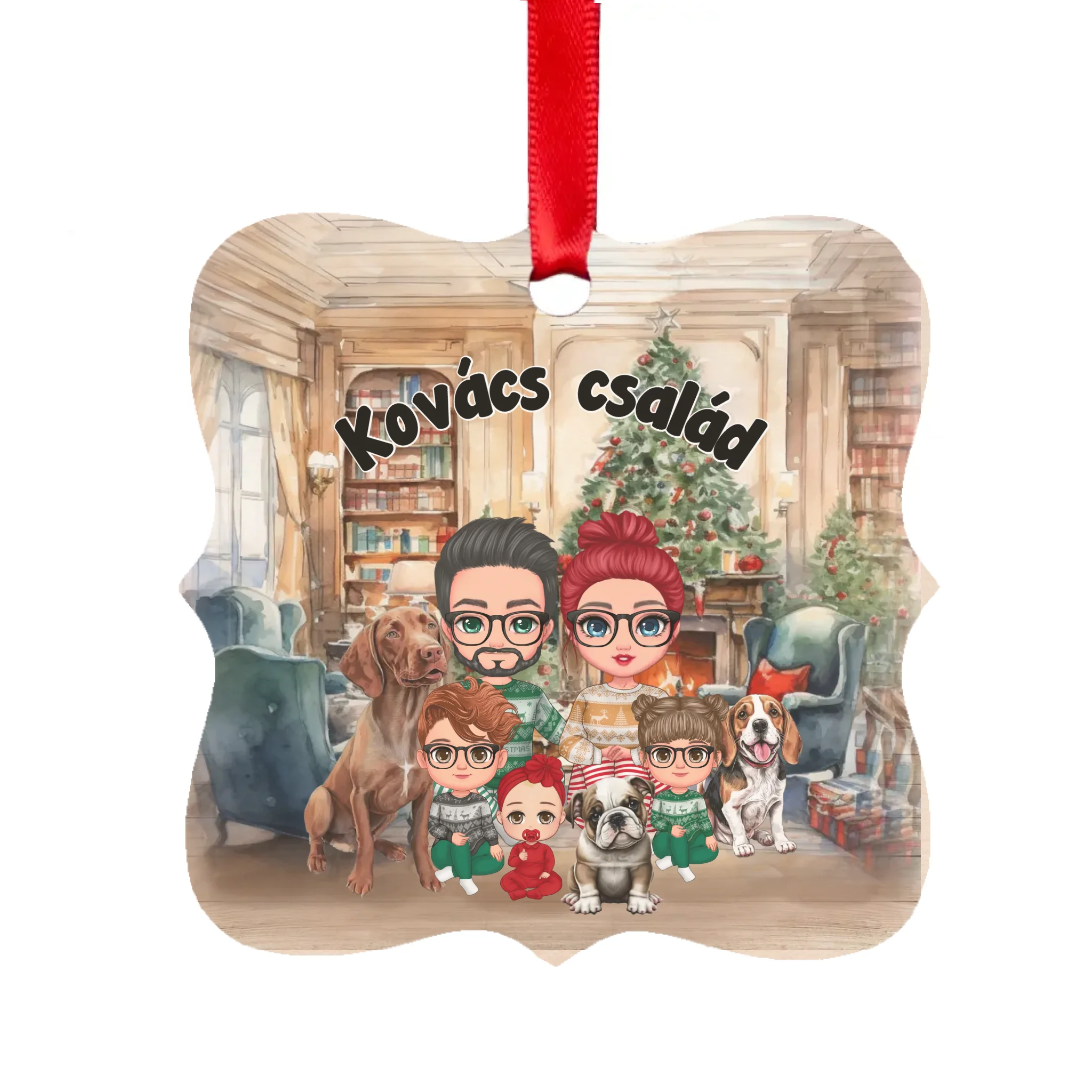 Cuki páros négyzetes karácsonyfadísz macskával
