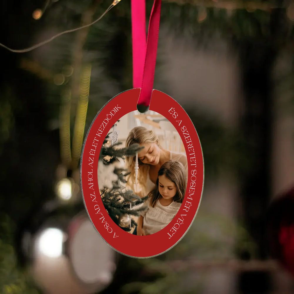 Karácsonyi egyedi fényképes ovális dísz színes kerettel