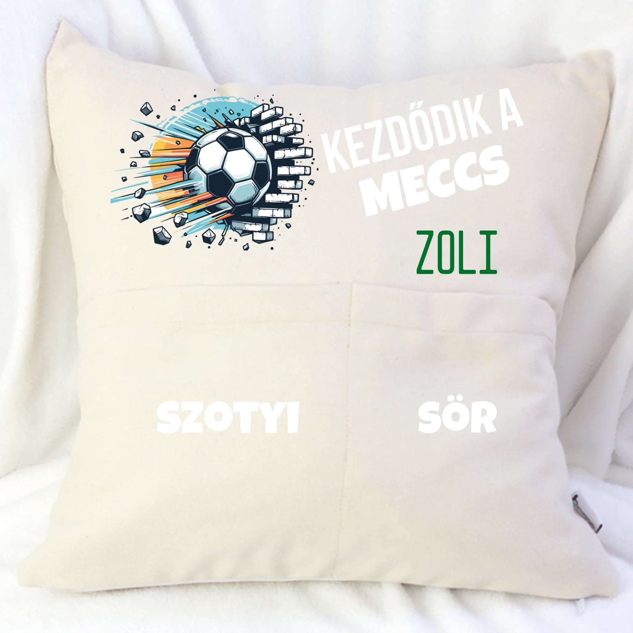 Kezdődik a meccs egyedi neves zsebes párna Férfiaknak