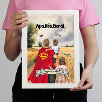 Ajándék Apáknak - Apa a mi hősünk szerkeszthető karakteres egyedi falikép