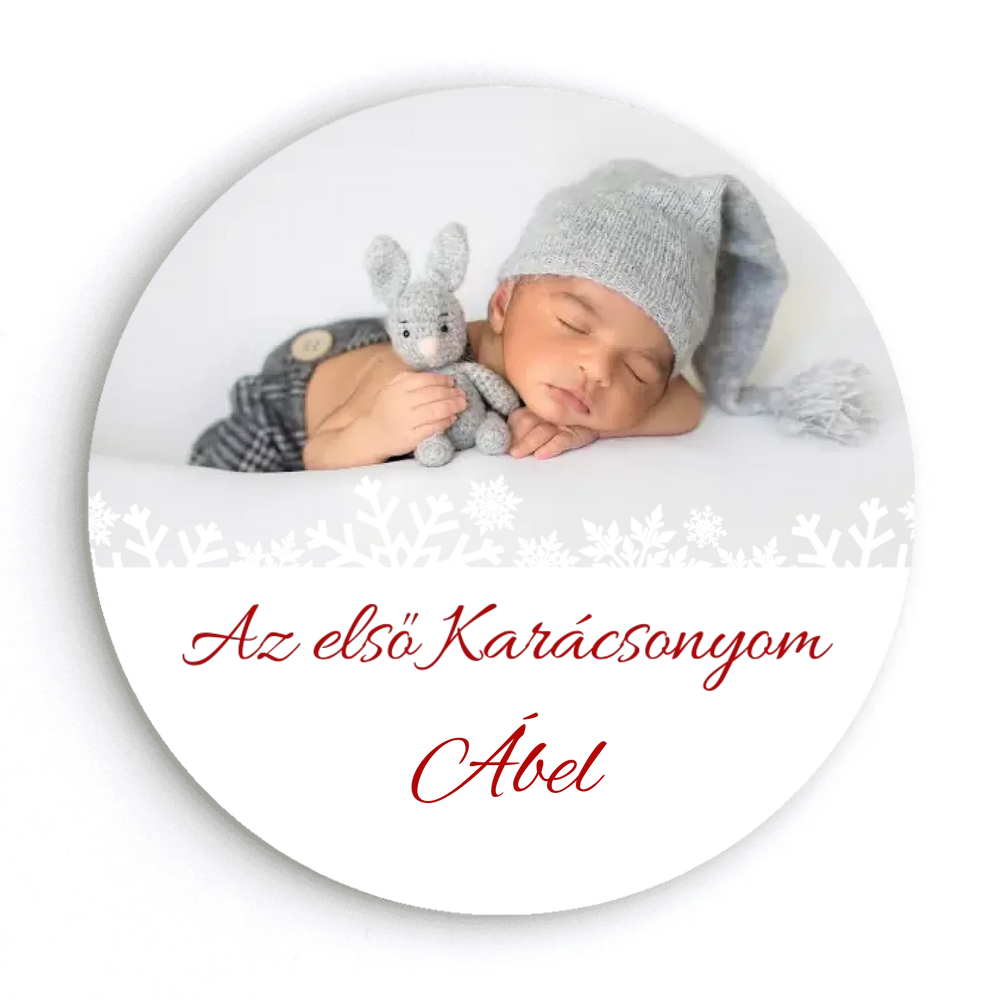 Az első Karácsonyom - Kör alakú hűtőmágnes egyedi képpel