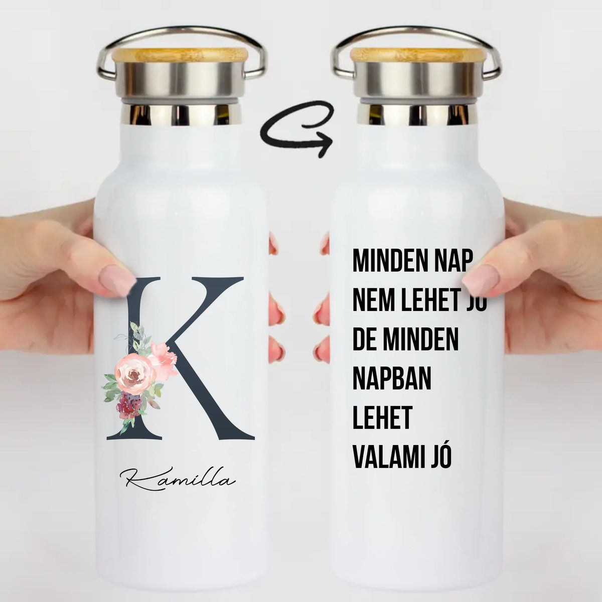 Egyedi virágos kulacs névvel