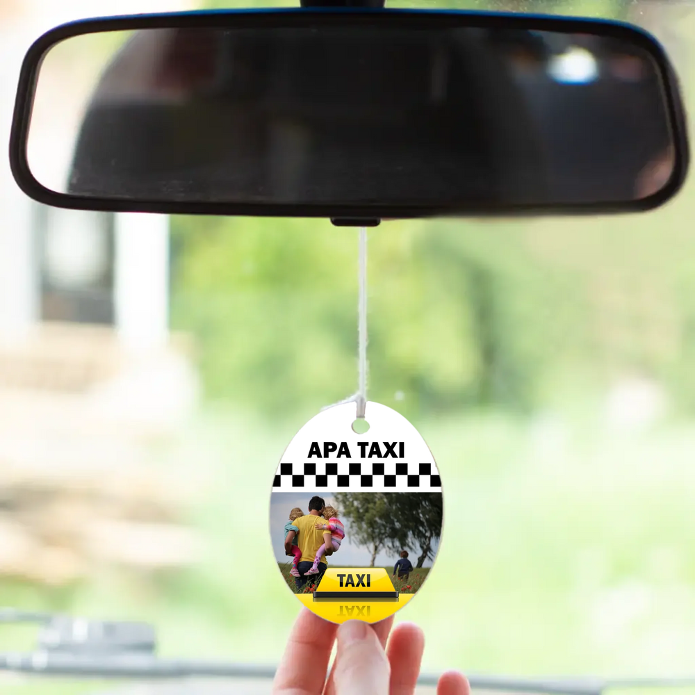 Apa taxi egyedi fényképes ovális visszapillantó dísz