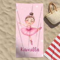 Egyedi strandtörölköző gyerekeknek ballerina mintával és névvel - személyre szabható karakterrel