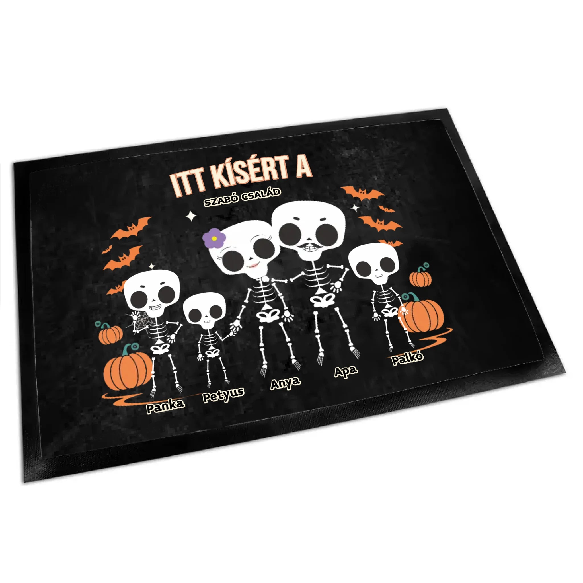 Személyre szabható őszi Halloweeni lábtörlő - Skeleton Crew családi ajándék