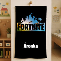 Fortnite mintás, egyedi neves ovis törölköző akasztóval