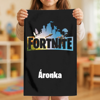 Fortnite mintás, egyedi neves ovis törölköző akasztóval