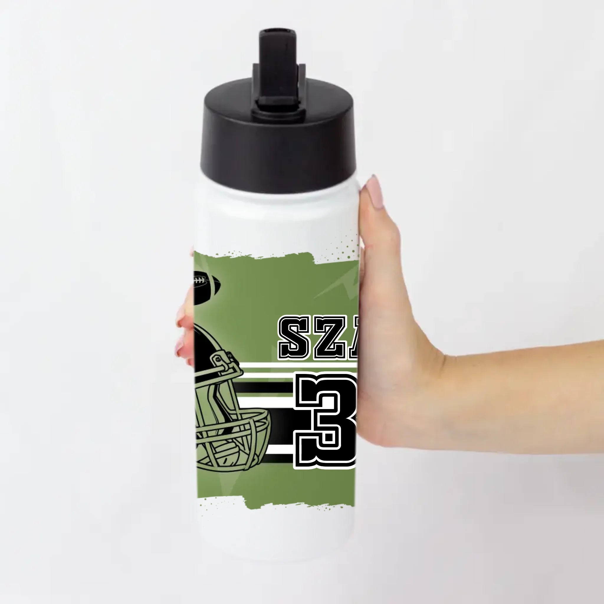 Ajándék amerikai focistáknak - személyre szabott szívószálas kulacs egyedi névvel, számmal