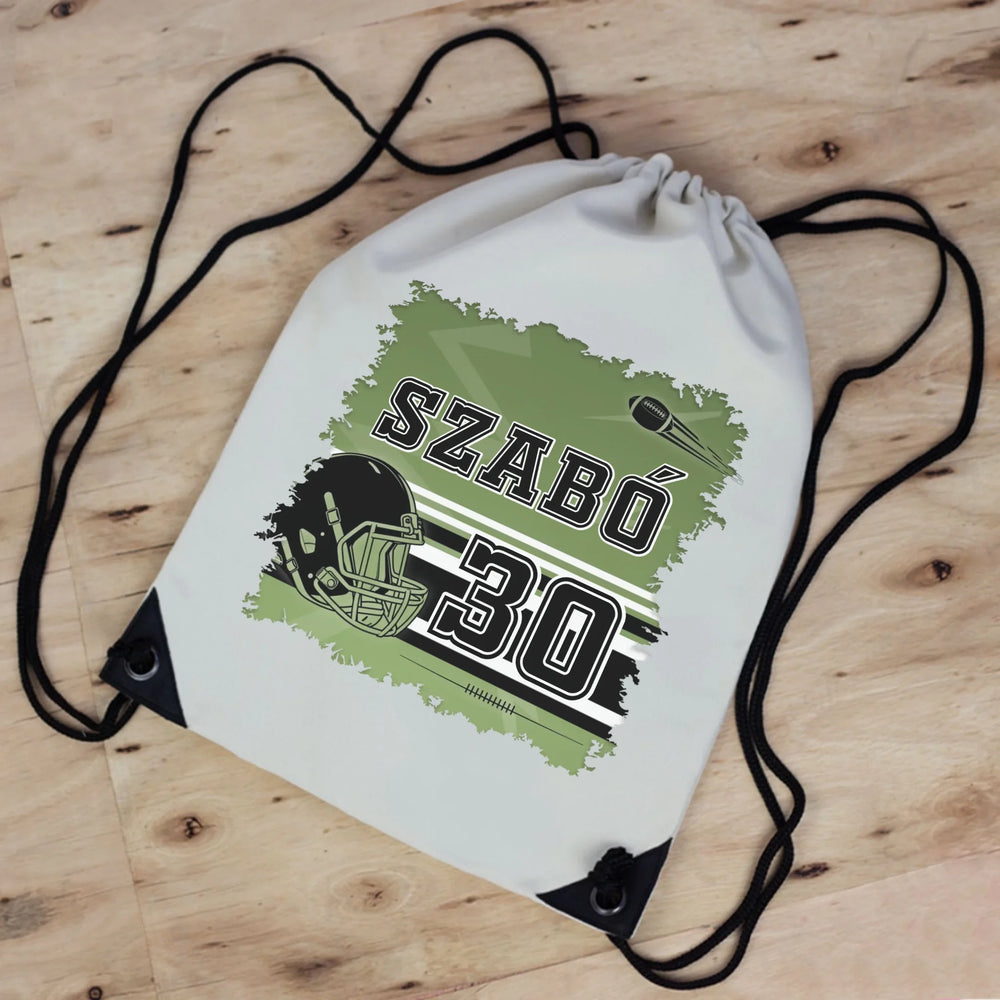 Ajándék amerikai focistáknak - személyre szabott tornazsák egyedi névvel, számmal