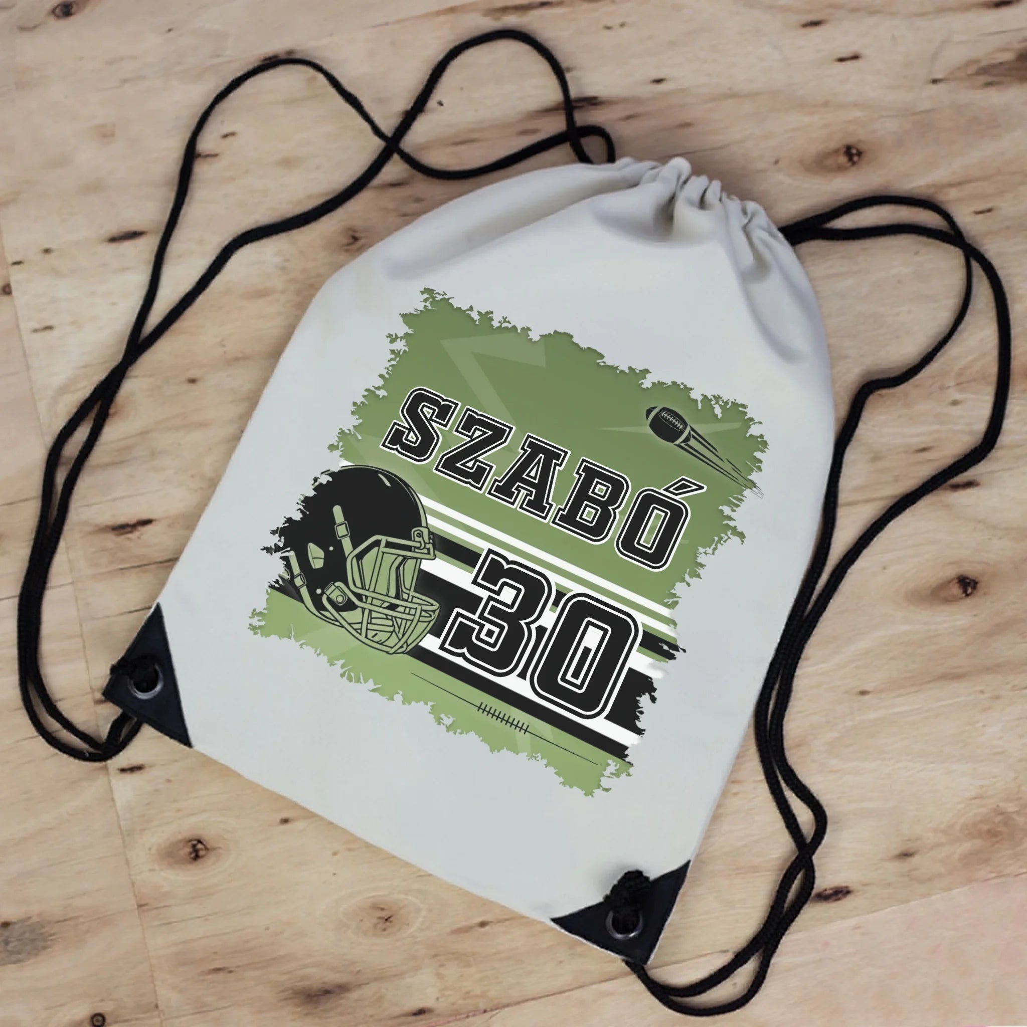Ajándék amerikai focistáknak - személyre szabott tornazsák egyedi névvel, számmal