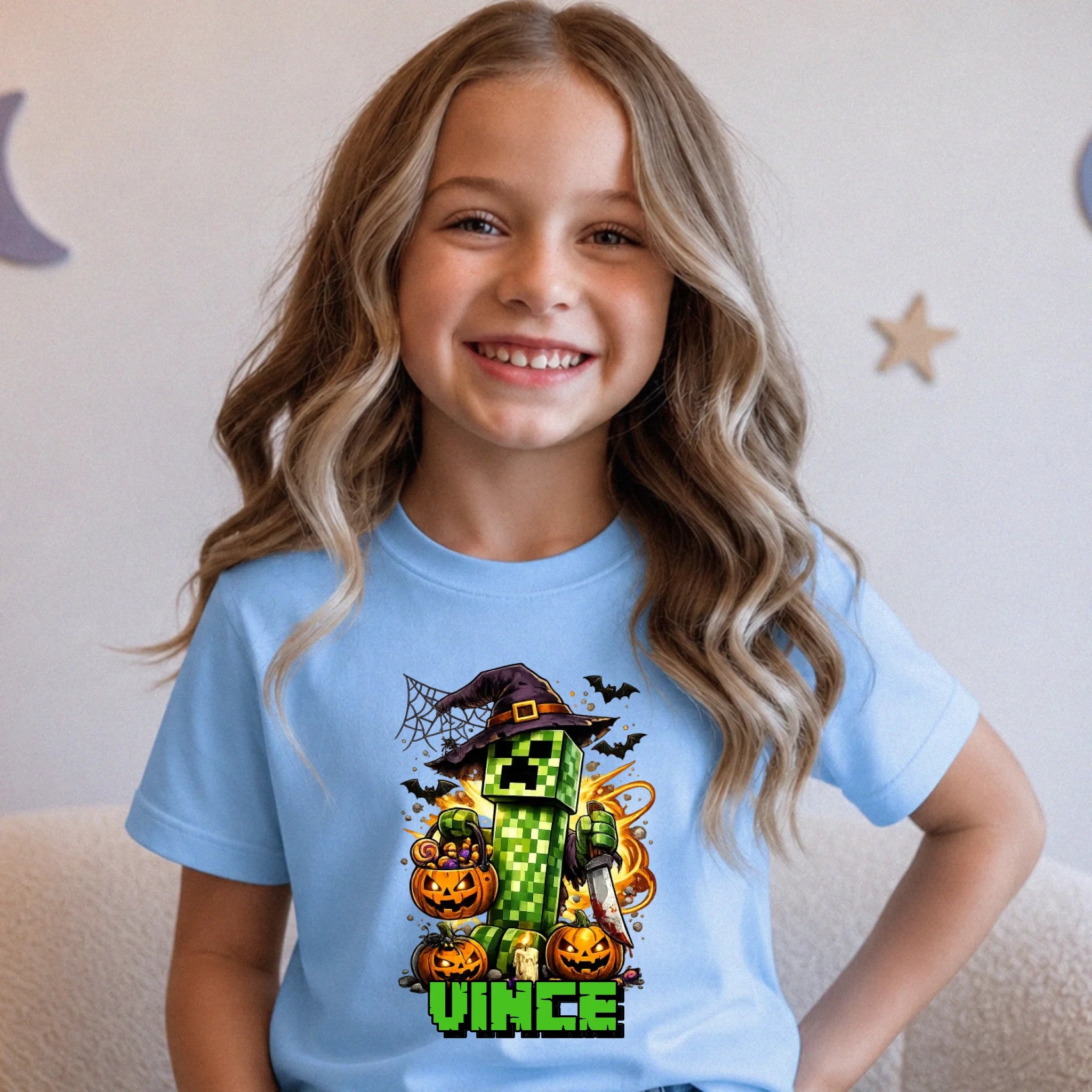 Minecraft mintás halloweeni gyerek póló egyedi névvelMinecraft mintás halloweeni gyerek póló egyedi névvel