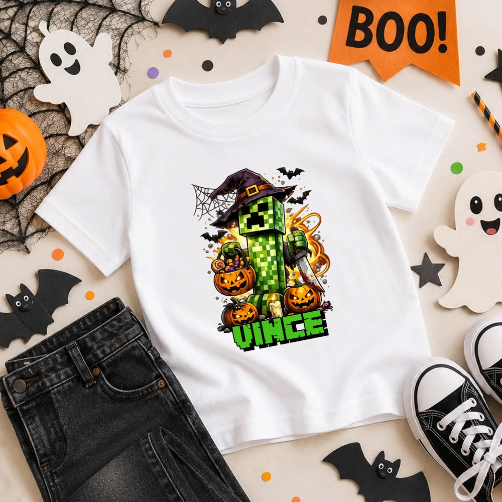  Minecraft mintás halloweeni gyerek póló egyedi névvel