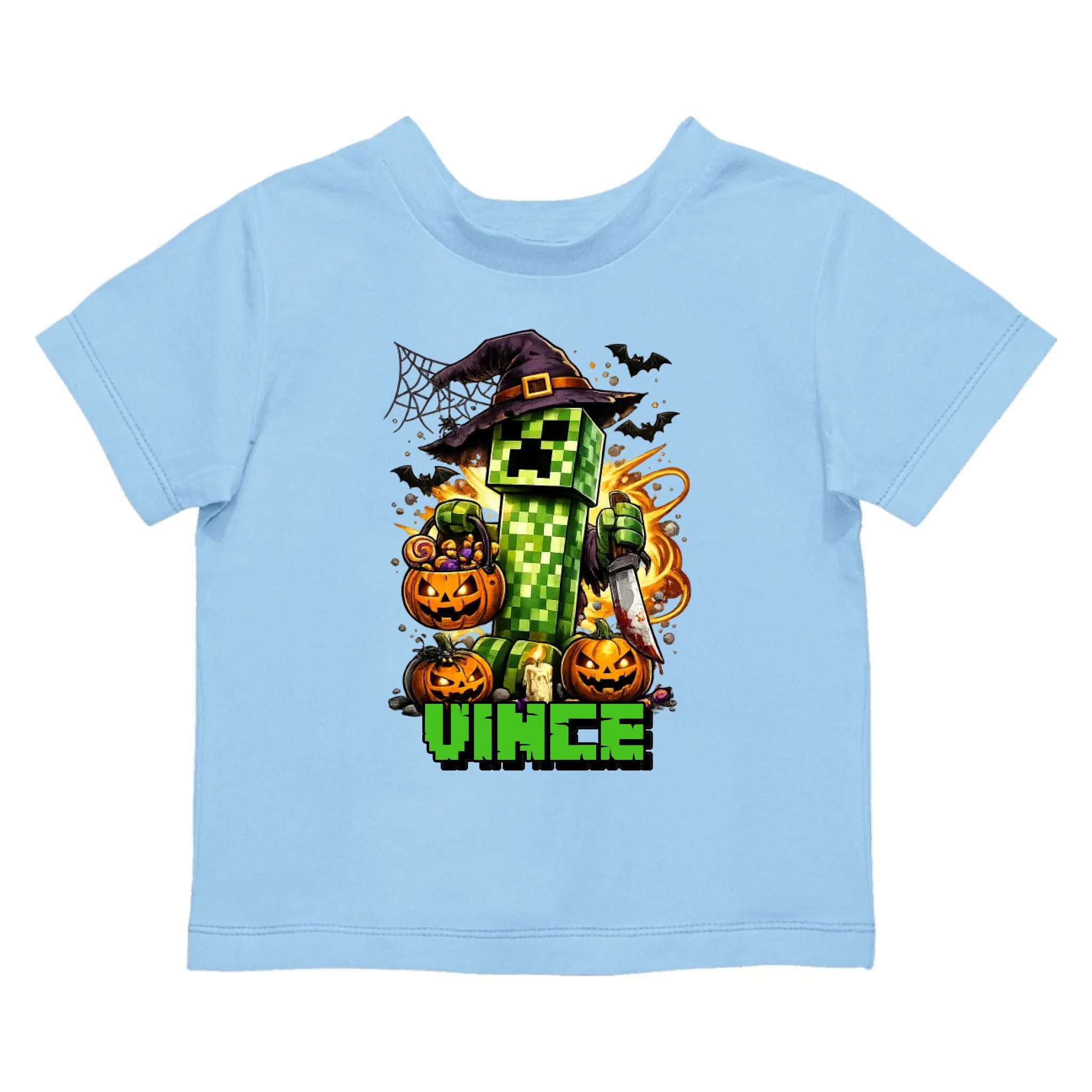 Minecraft mintás halloweeni gyerek póló egyedi névvel