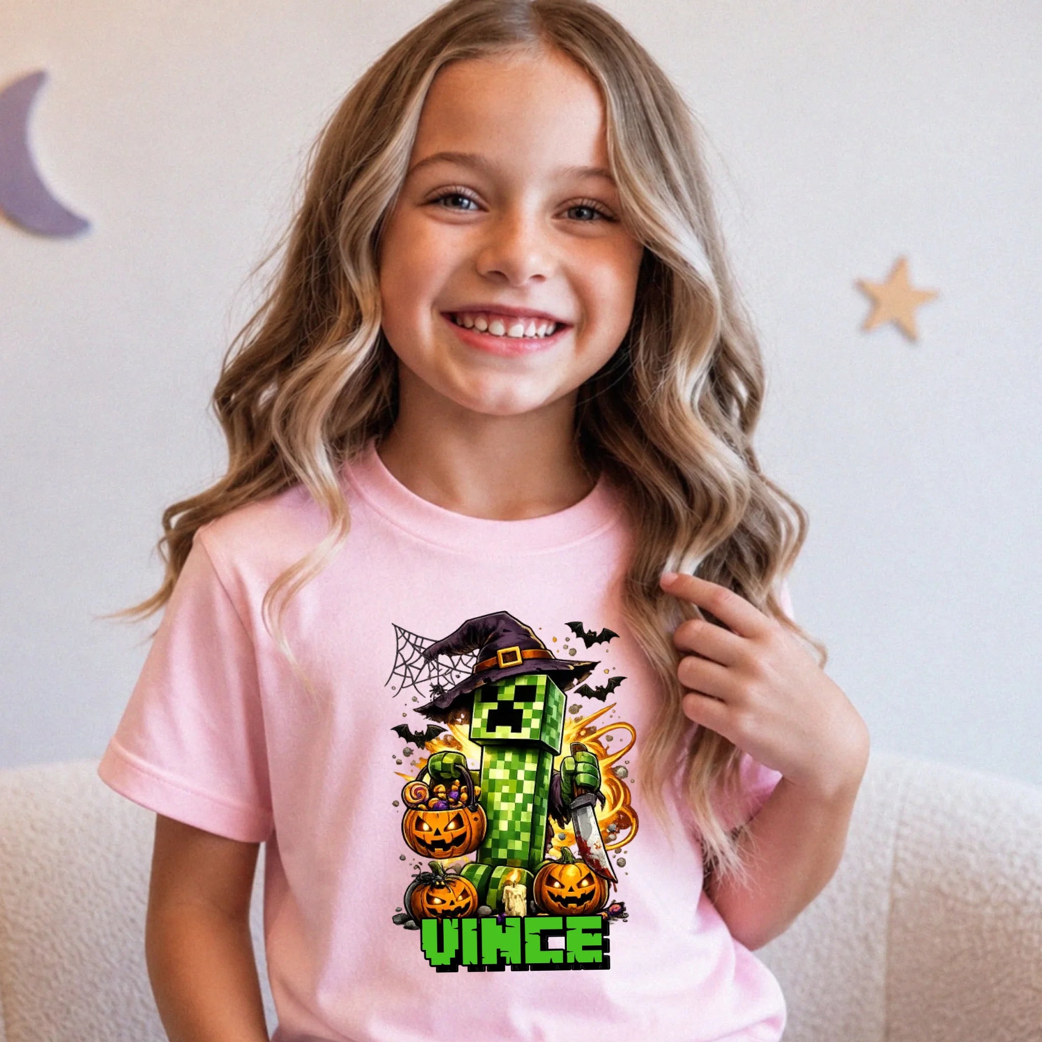 Minecraft mintás halloweeni gyerek póló egyedi névvel