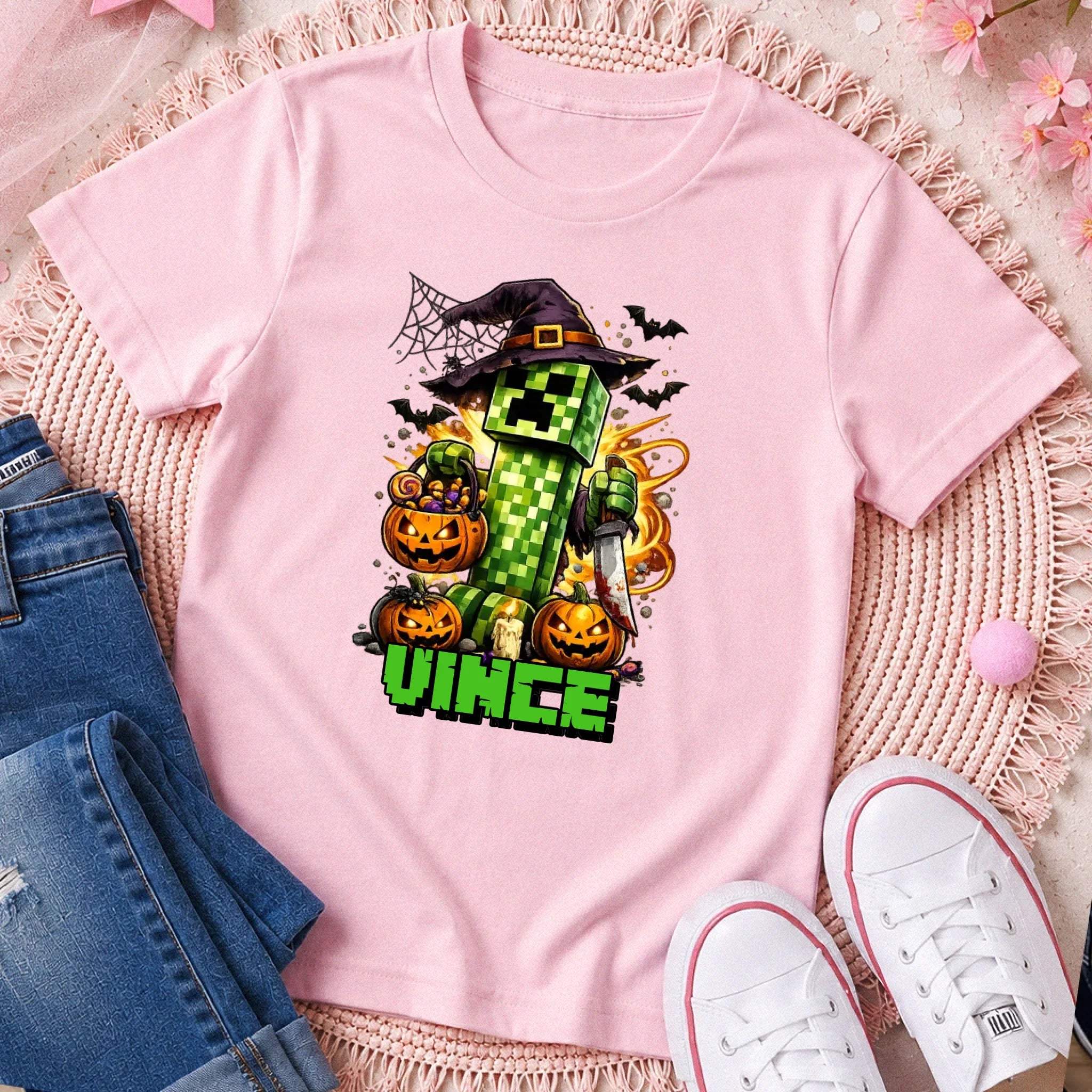 Szülinapi Minecraft póló egyedi névvel és szülinapi számmalMinecraft mintás halloweeni gyerek póló egyedi névvel