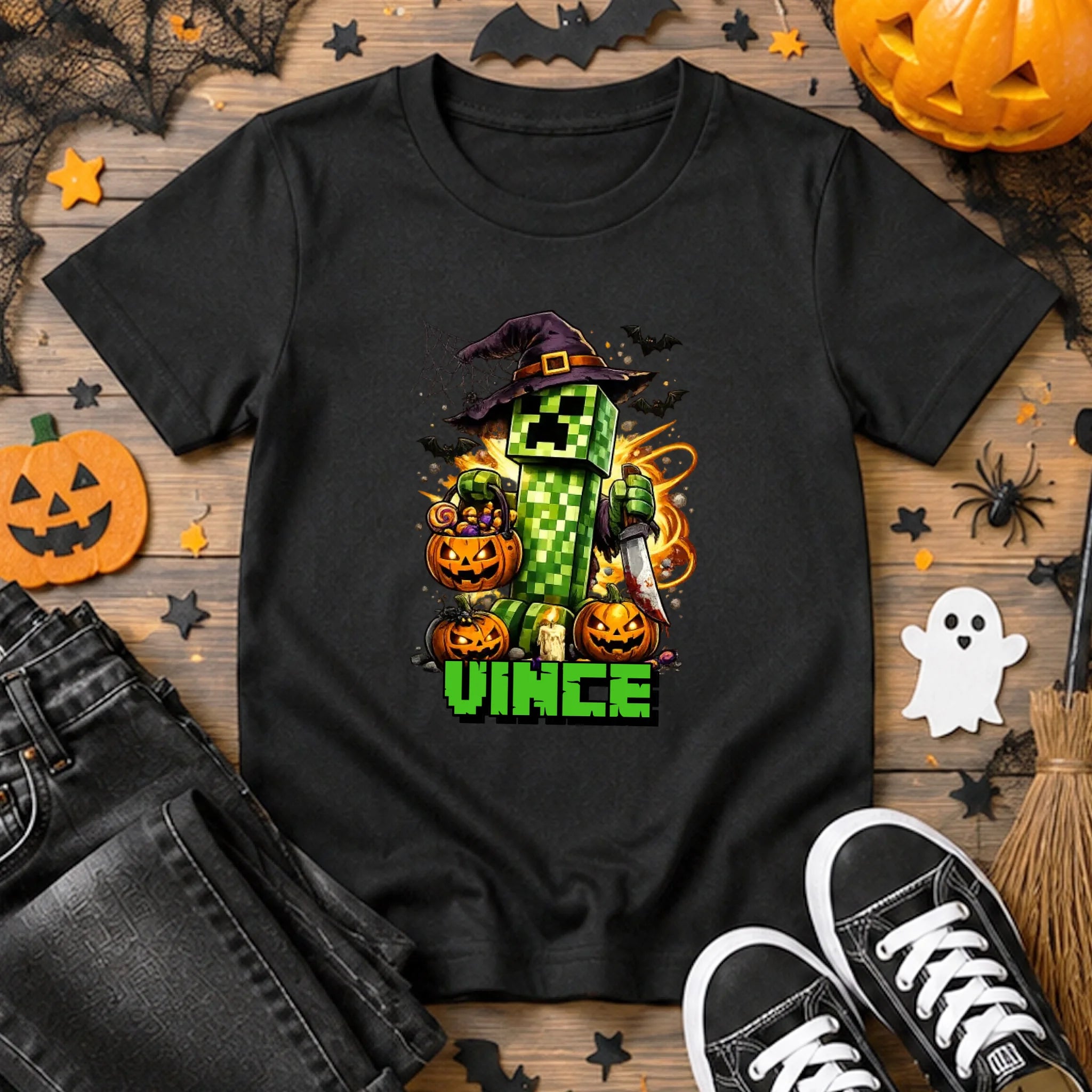  Minecraft mintás halloweeni gyerek póló egyedi névvel