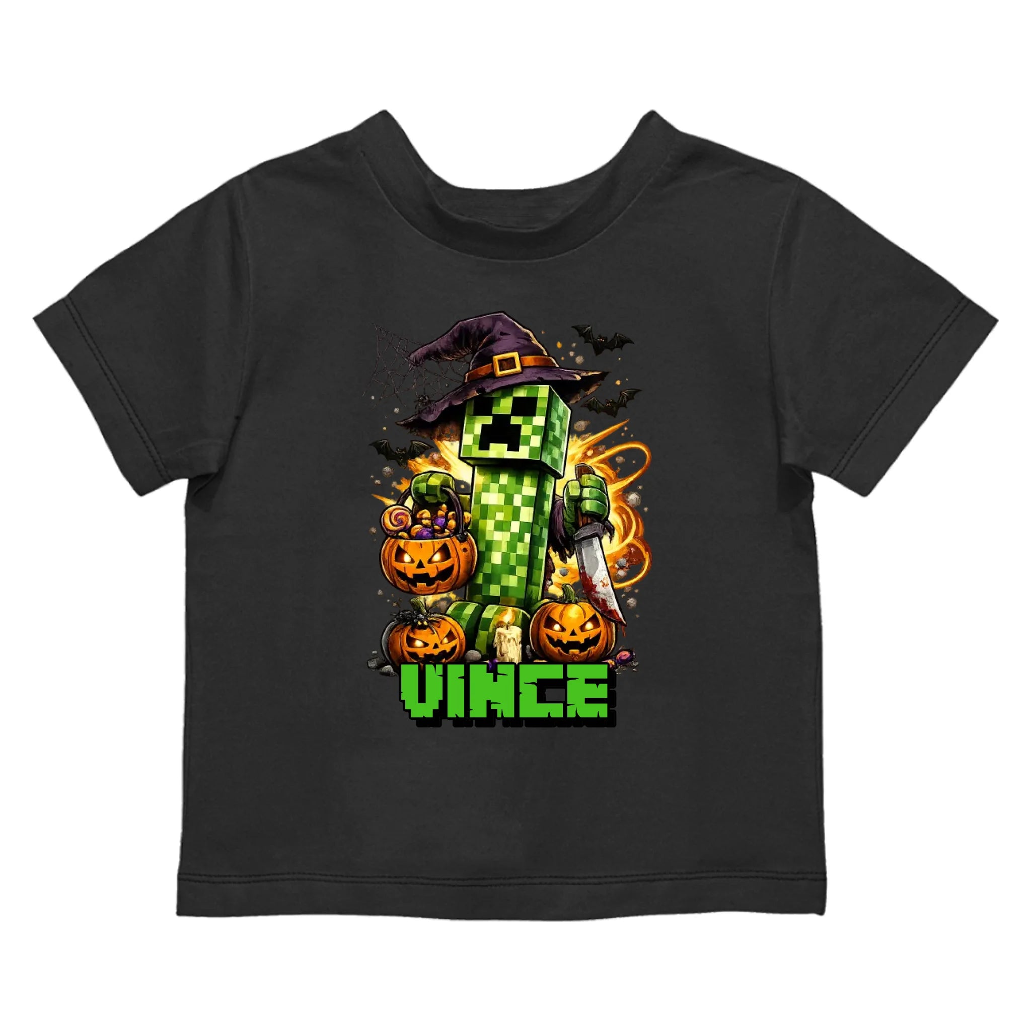 Minecraft mintás halloweeni gyerek póló egyedi névvel