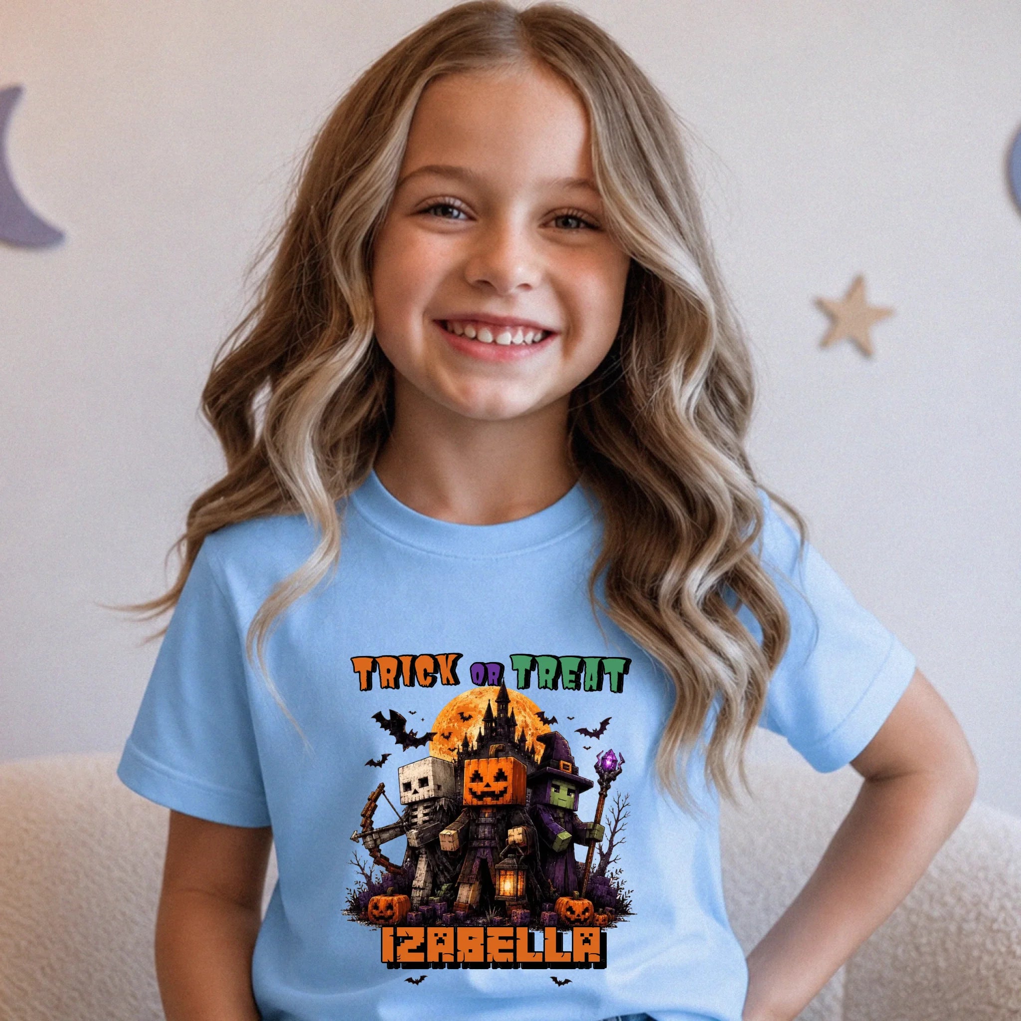Trick or Treat Minecraft mintás halloweeni gyerek póló egyedi névvel