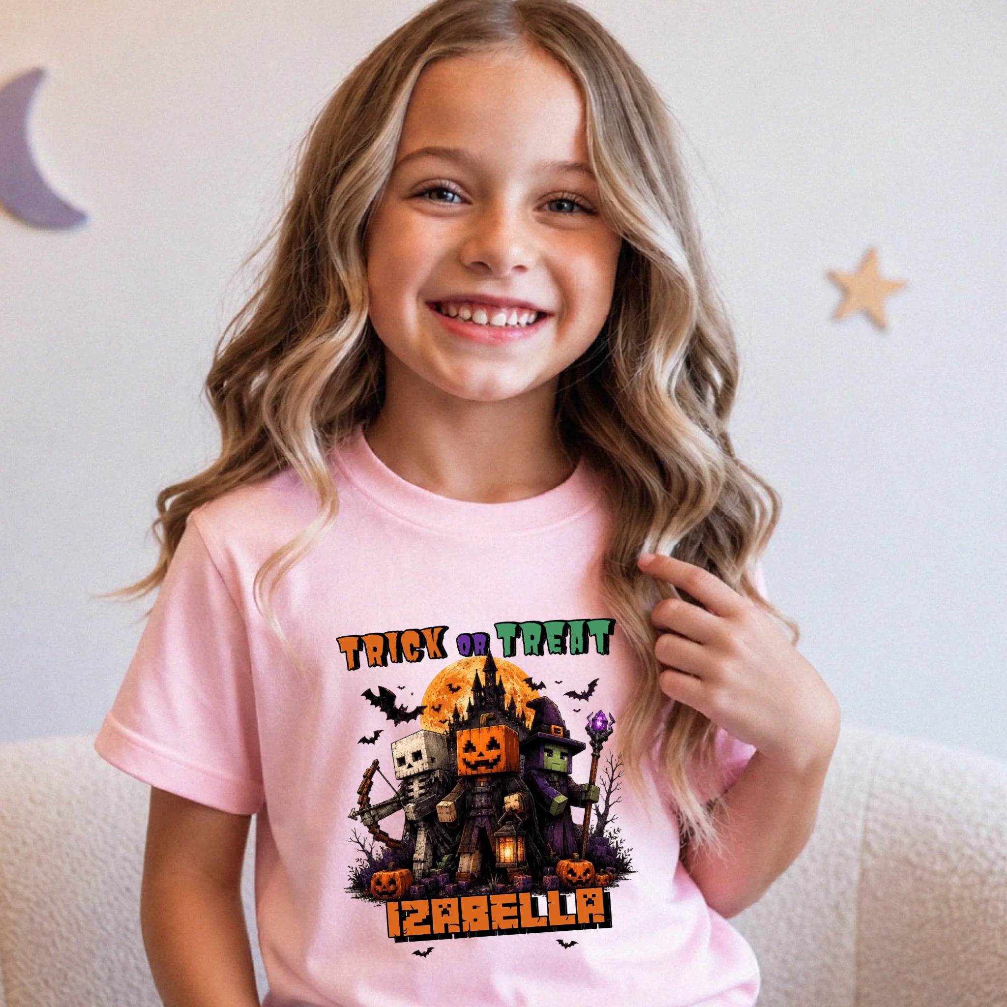 Trick or Treat Minecraft mintás halloweeni gyerek póló egyedi névvel