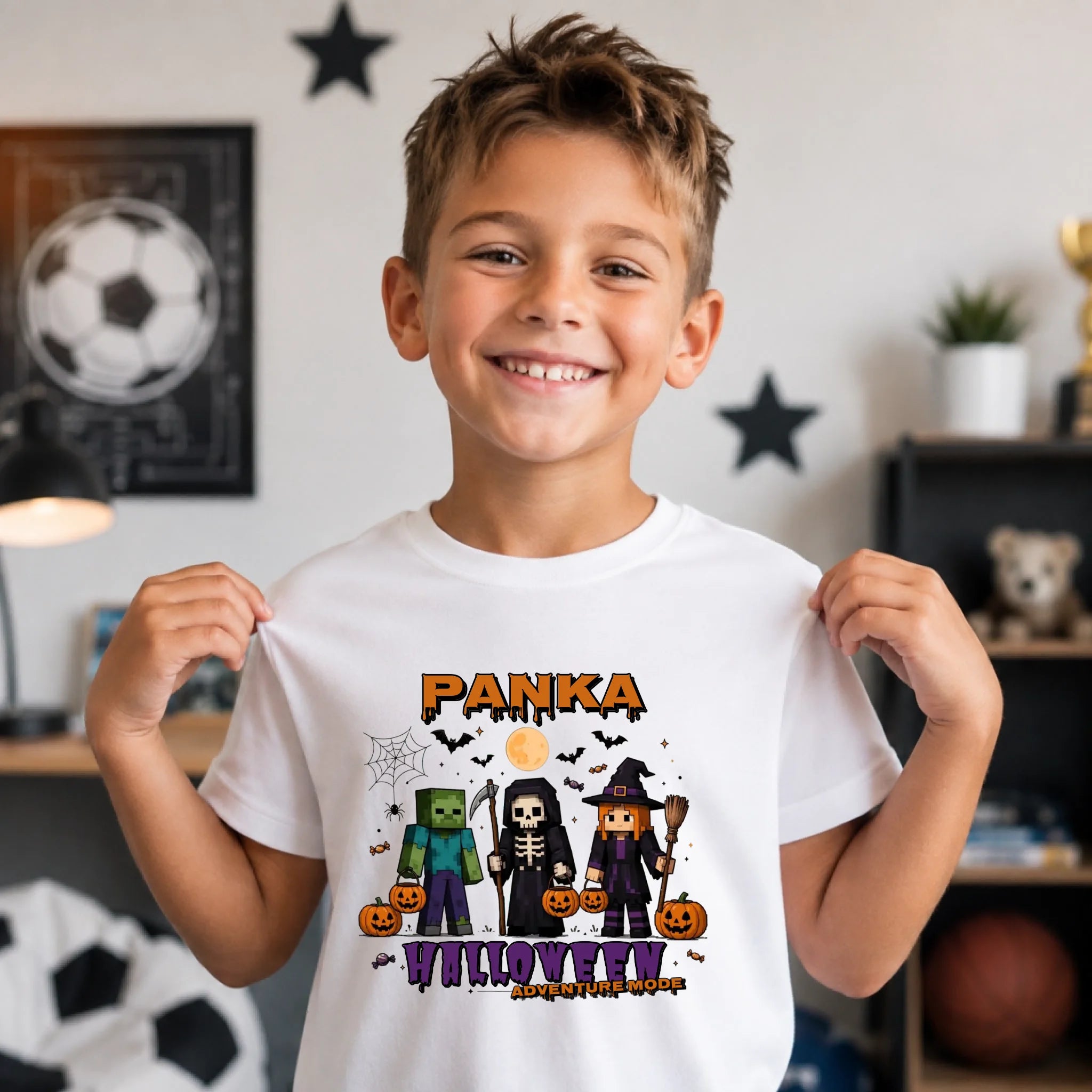 Halloween Mode Minecraft mintás halloweeni gyerek póló egyedi névvel