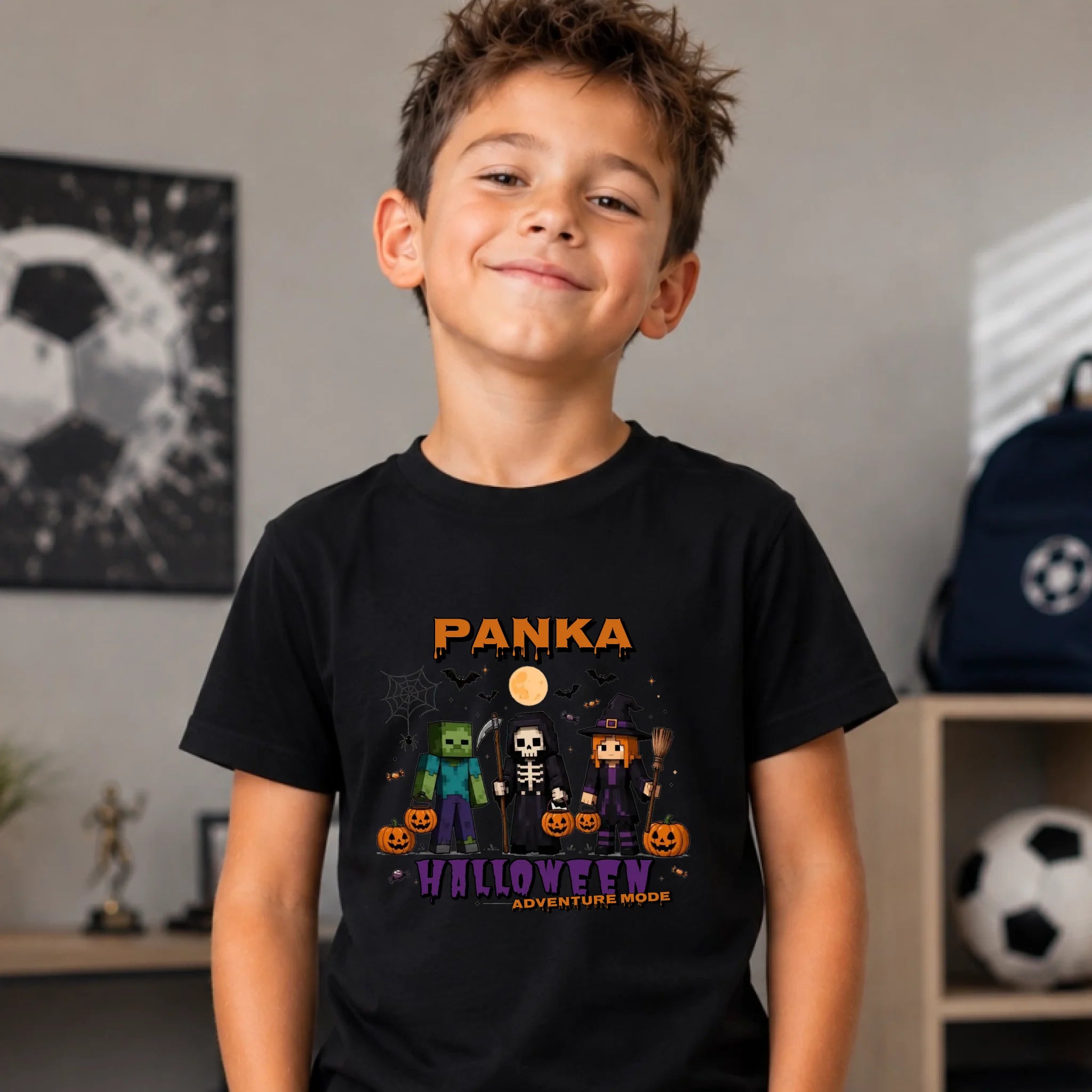 Halloween Mode Minecraft mintás halloweeni gyerek póló egyedi névvel