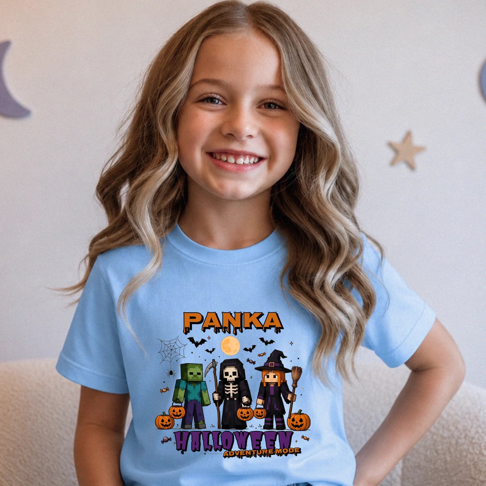 Halloween Mode Minecraft mintás halloweeni gyerek póló egyedi névvel